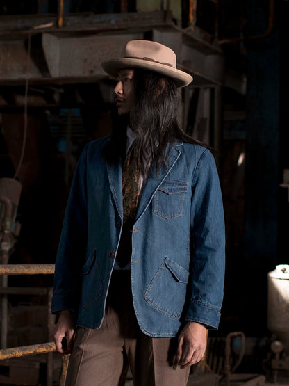 SOARIN复古美式工装牛仔西装男 冬季商务休闲修身猎装外套牛仔衣