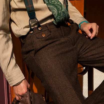 SOARIN British Vintage Tapered Fit Herringbone Wool Trousers  Z83F24