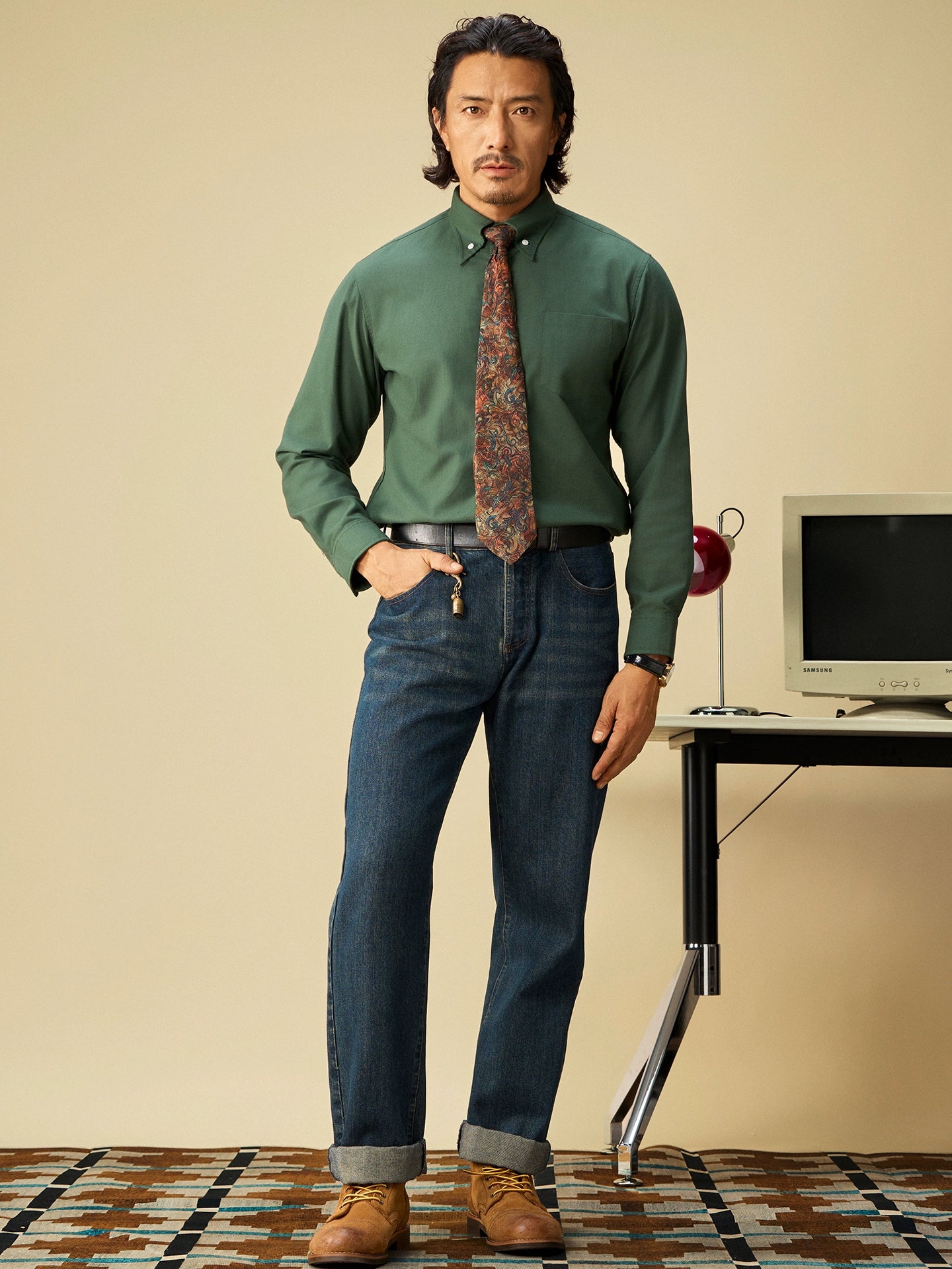 SOARIN【牛津纺】英伦复古扣领西装衬衫男高级感简约休闲长袖衬衣