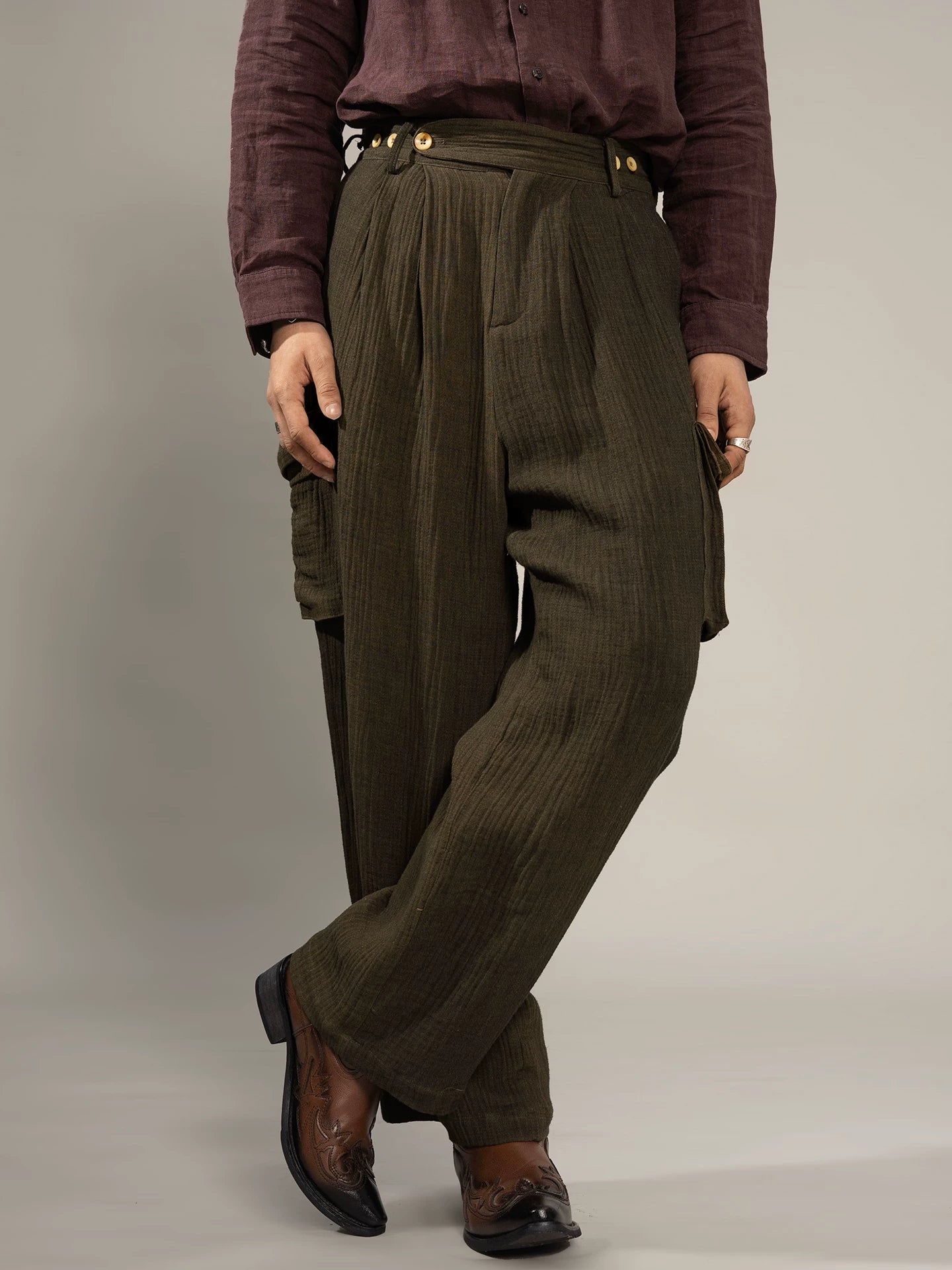 SOARIN WORLD Gai Yu Xia Series Relaxed Fit Linen Cotton Blend Trousers DCZ243TF197