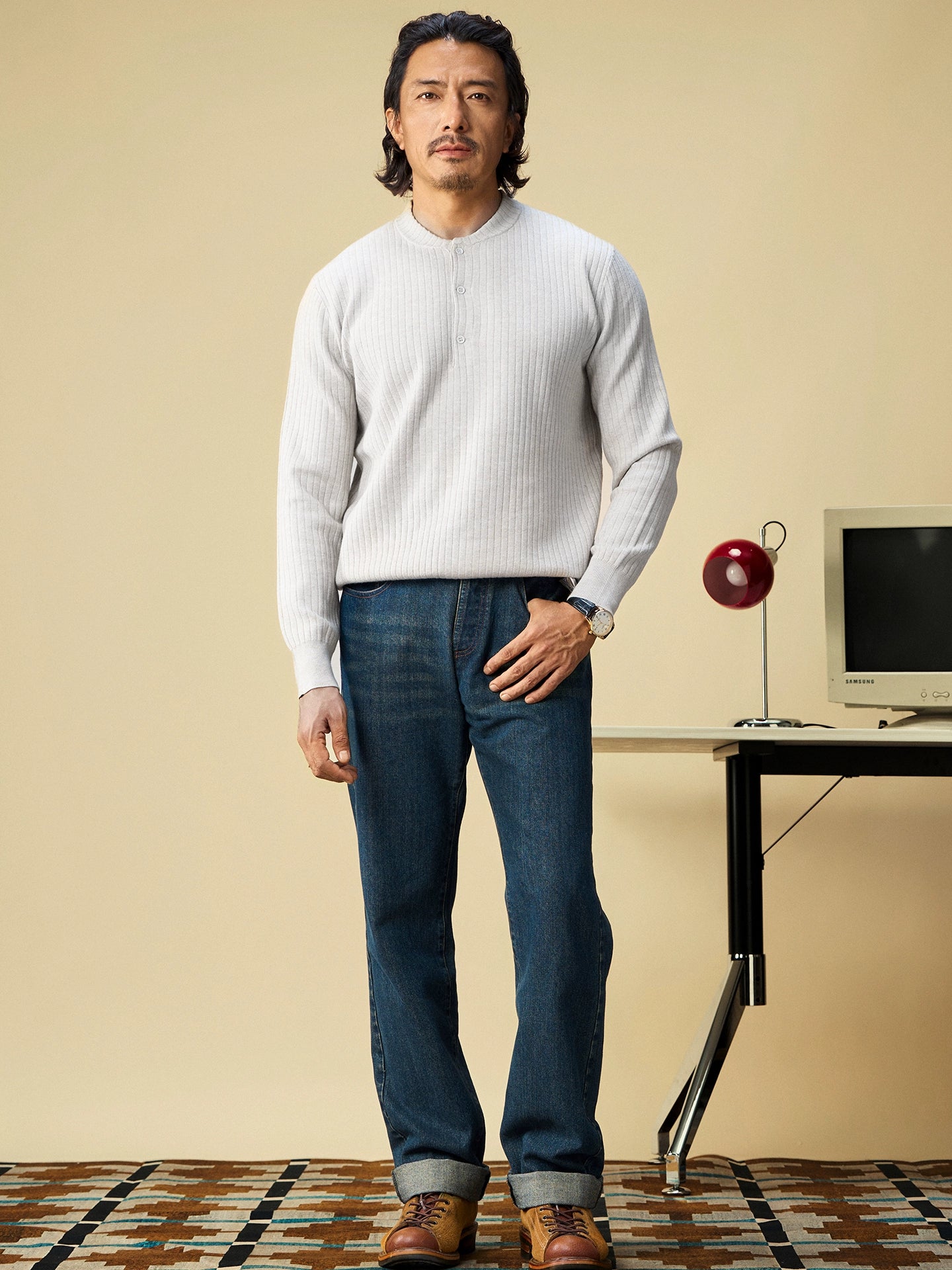 SOARIN英伦风复古亨利衫长袖针织毛衣男 简约百搭打底套头毛线衣