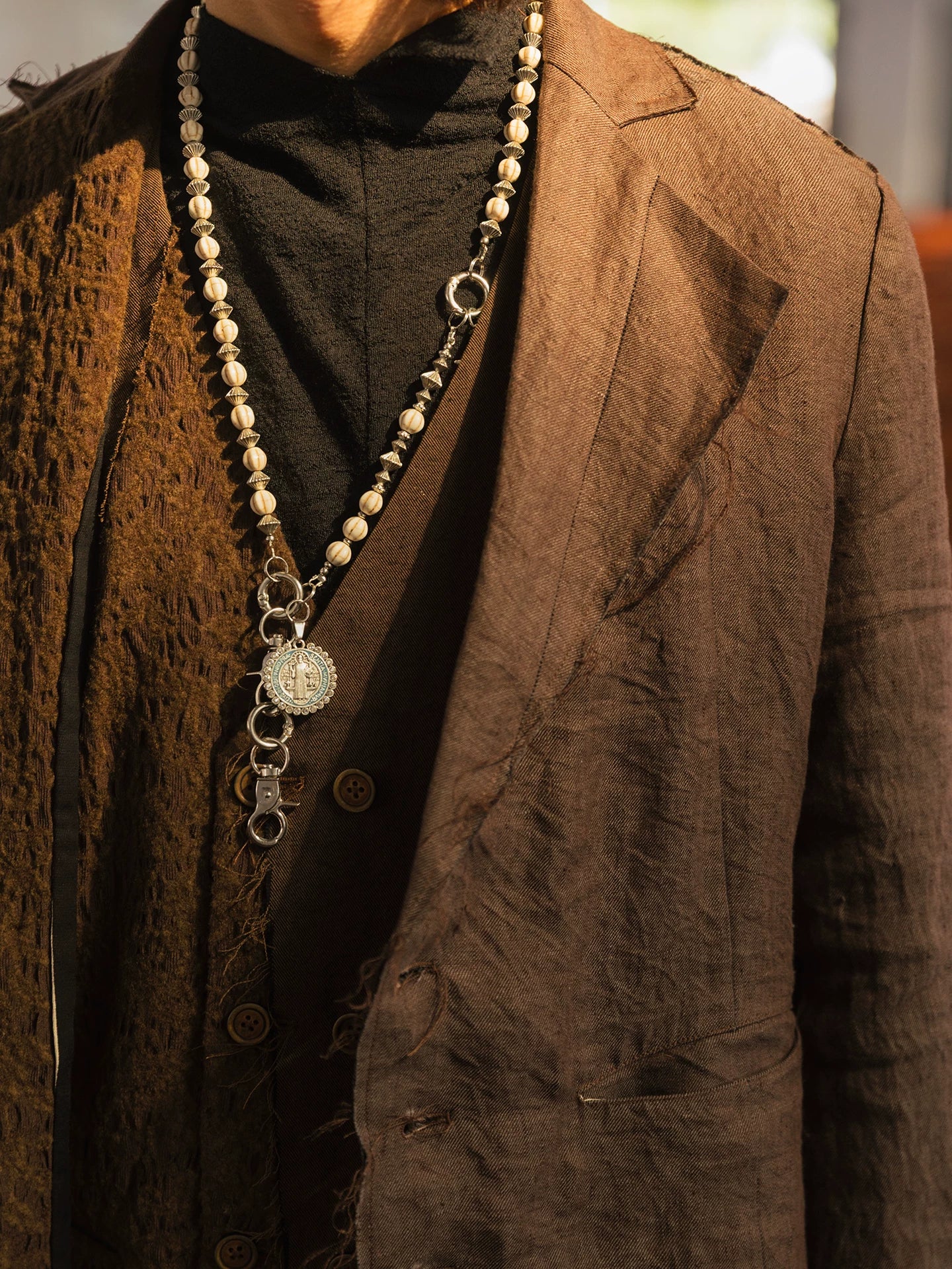 SOARIN Gai Yu Xia Series Relaxed Fit Linen Hemp Blend Asymmetric Patchwork Long Overcoat DCZ253TXZ129