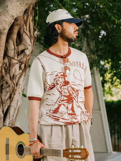 SOARIN Resort Retro Regular Fit Cotton Knit T Shirt YAOZ2524T26