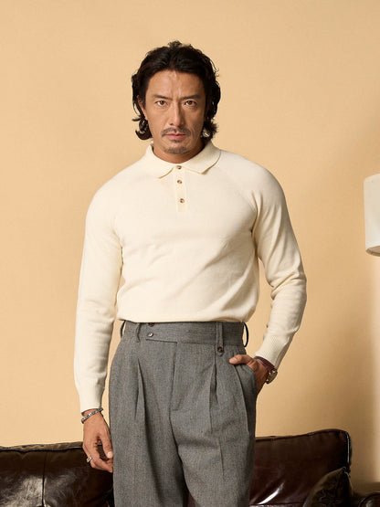 SOARIN英伦风复古polo长袖针织衫男 轻奢感翻领商务休闲套头毛衣