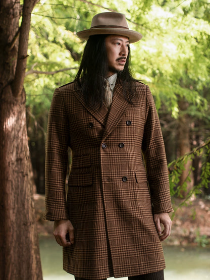 SOARIN英伦风复古格子双排扣大衣外套男 冬季中长款呢子马球风衣