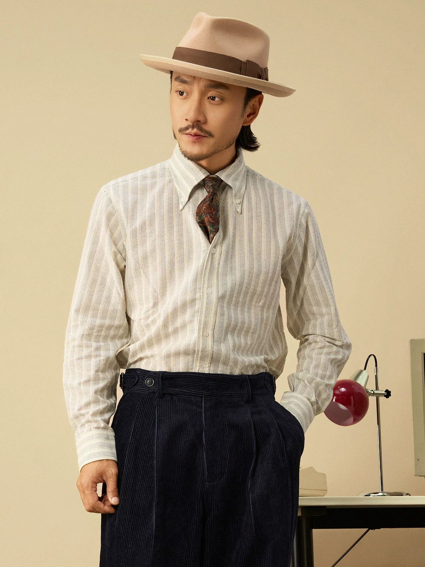 SOARIN Ivy Style Slim Fit Pure Cotton Striped Shirt JITZ2532C444