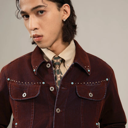 SOARIN Western Vintage Regular Fit Flocking Denim Rivet Jacket YAOZ253TJ105