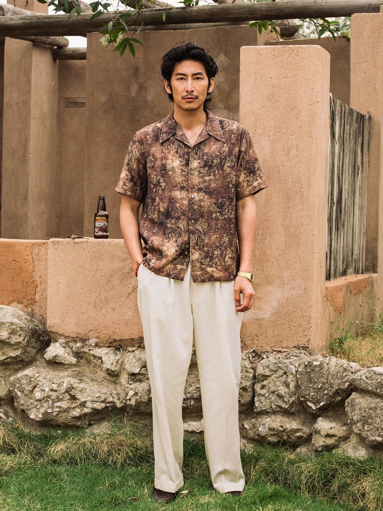 SOARIN Vintage Artistic Regular Fit Regenerated Cellulose Linen Short Sleeved Shirt JITZ2526C398