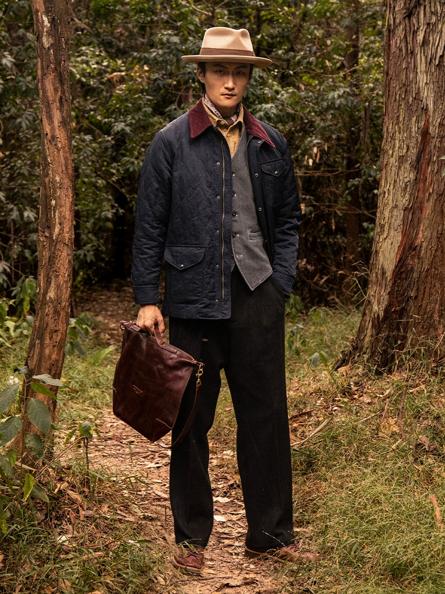 SOARIN美式复古菱形格中长款棉服外套男 阿美咔叽拼接冲锋衣夹克