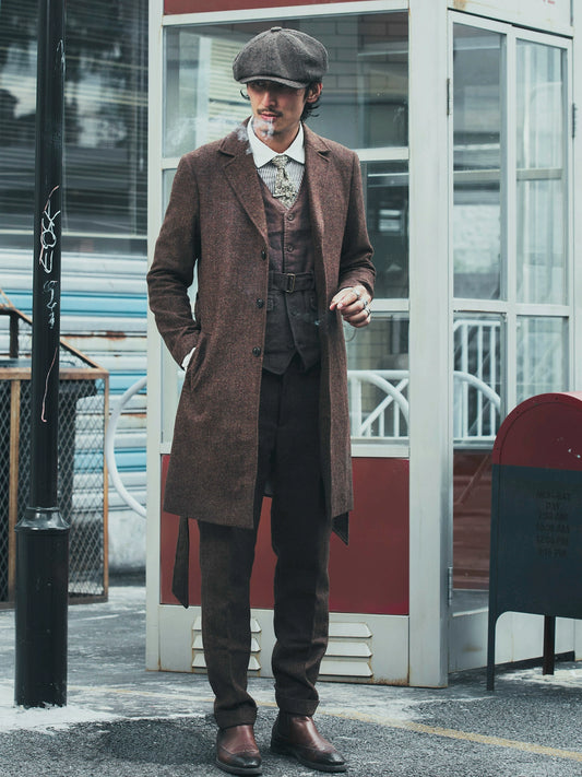 SOARIN英伦复古羊毛中长款大衣男 浴血黑帮毛呢休闲西装风衣外套