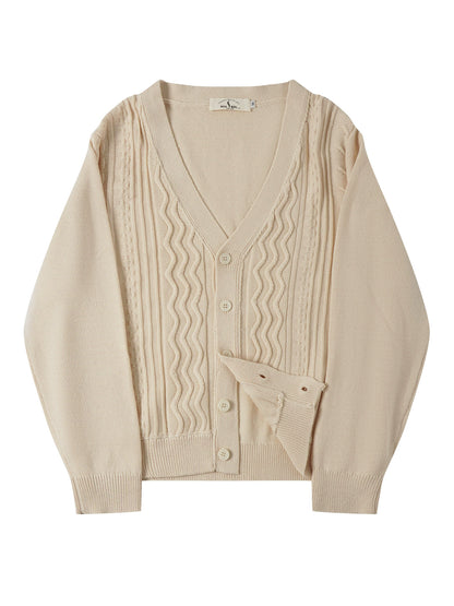 SOARIN意式绅装绞花毛衣男 高级感商务通勤休闲V领针织开衫外套冬