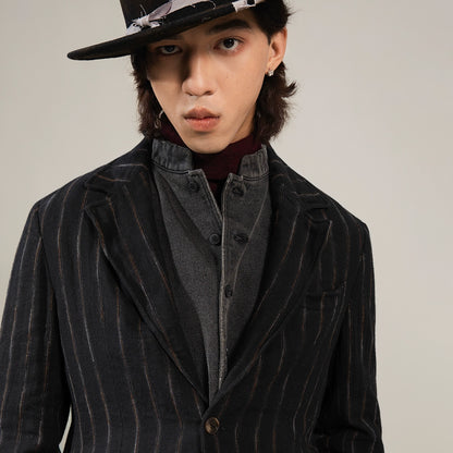 SOARIN【金属丝定型条】原创设计条纹西装外套男痞帅商务休闲西服