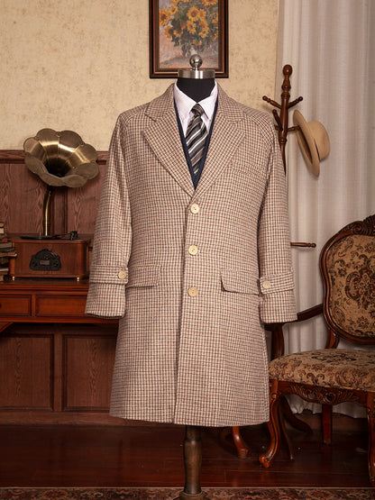 SOARIN英伦风复古千鸟格大衣外套男 秋冬格子羊毛呢子中长款风衣