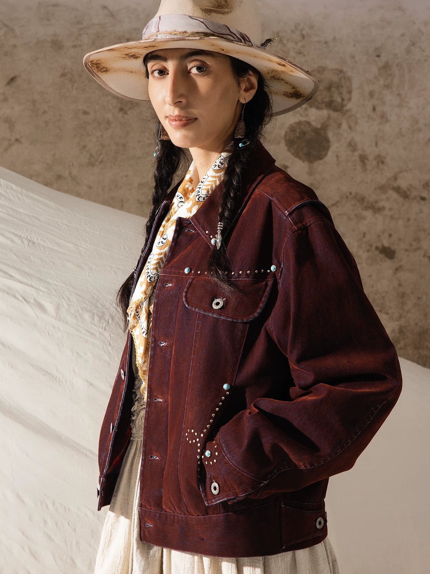 SOARIN Western Vintage Regular Fit Flocking Denim Rivet Jacket YAOZ253TJ105