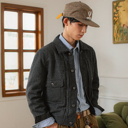 SOARIN复古美式重磅工装夹克男阿美咔叽机车服休闲羊毛呢牧场外套