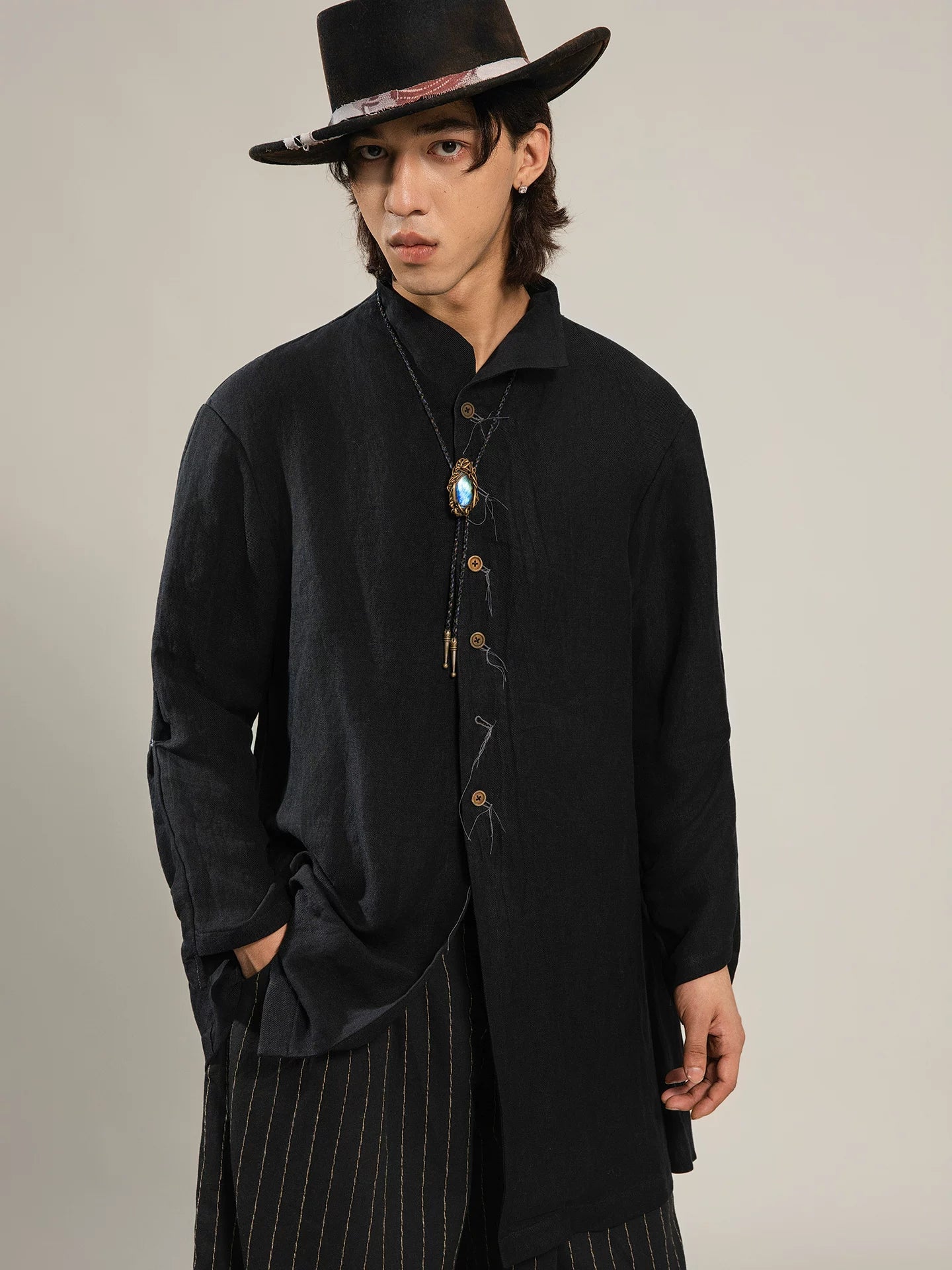 SOARIN Gai Yu Xia Series Loose Fit Linen Rayon Blend Long Shirt Jacket  DCZ253TC462