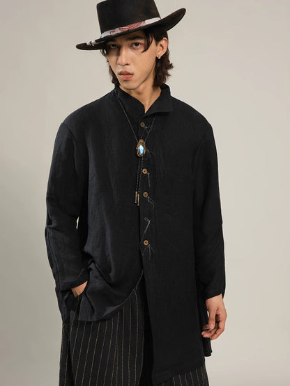 SOARIN Gai Yu Xia Series Loose Fit Linen Rayon Blend Long Shirt Jacket  DCZ253TC462