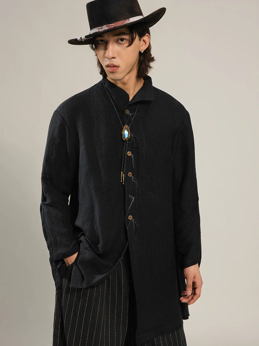 SOARIN Gai Yu Xia Series Loose Fit Linen Rayon Blend Long Shirt Jacket  DCZ253TC462