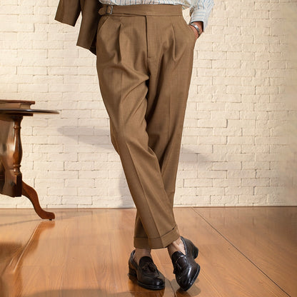 SOARIN意式那不勒斯格子西裤男 复古风商务绅士休闲直筒九分裤子