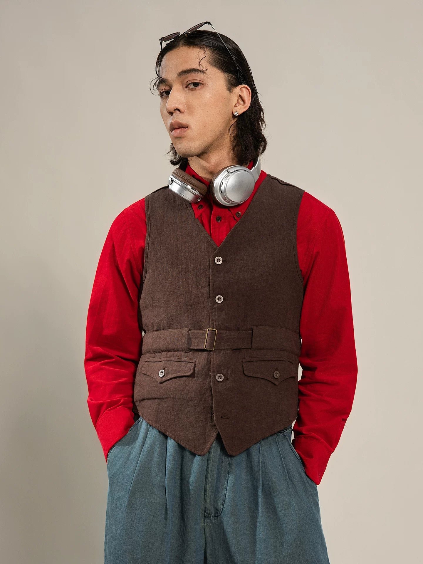 SOARIN Amekaji Vintage Slim Fit Polyester Vest  Z83B28