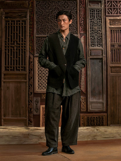 SOARIN Gai Yu Xia Series Slim Fit Wool Blend Asymmetric Deconstructed Vest  DCZ233TB31