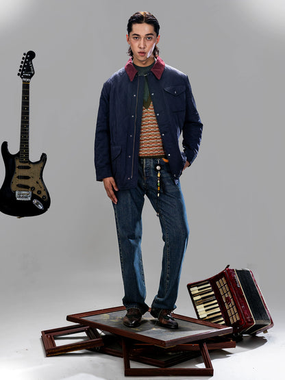 SOARIN美式复古菱形格中长款棉服外套男 阿美咔叽拼接冲锋衣夹克