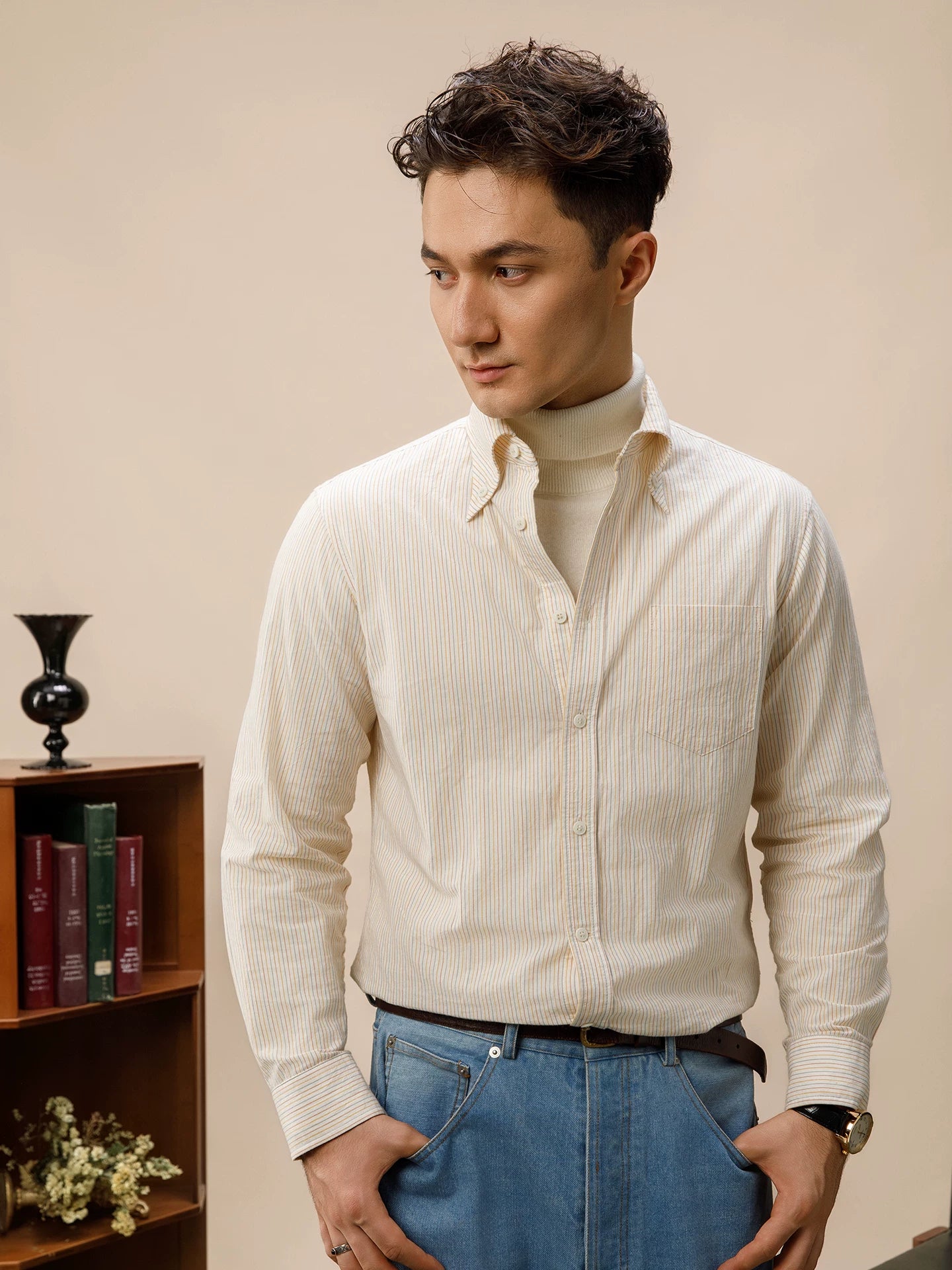 SOARIN Ivy Style Slim Fit Pure Cotton Striped Shirt JIVZ2537C437