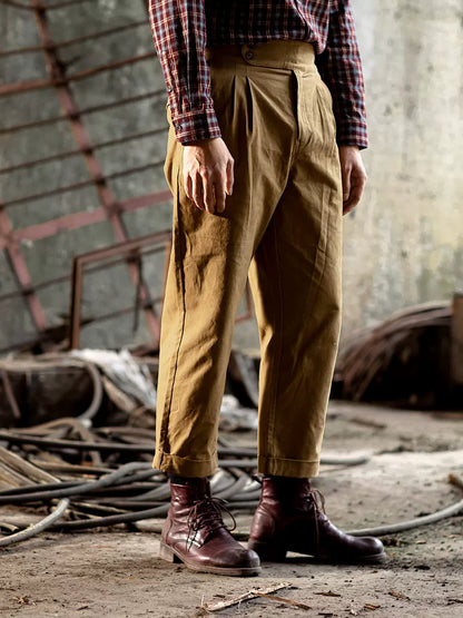 SOARIN Vintage British High-Waisted Pleated Cotton Chino Trousers YAOZ23321F106