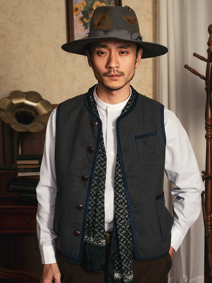 SOARIN美式复古羊毛马甲背心男 秋冬阿美咔叽工装毛呢子马夹坎肩