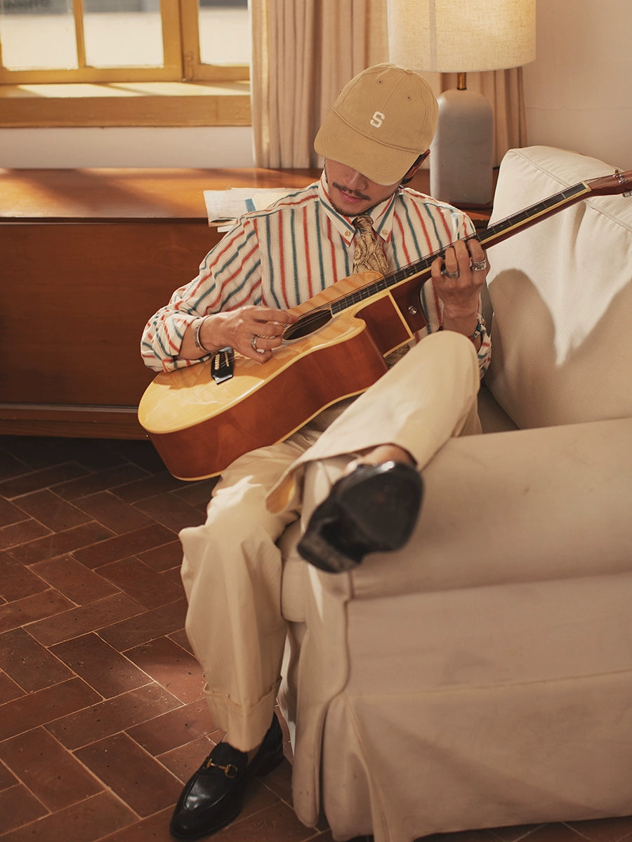 SOARIN英伦复古条纹长袖衬衫男 高级感商务正装休闲修身西装衬衣