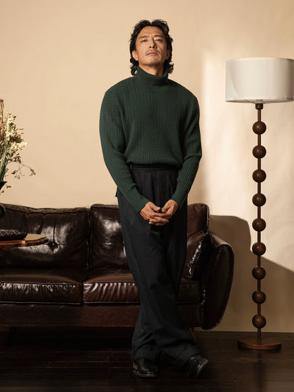 SOARIN英伦风复古高领针织毛衣男  老钱风重磅休闲打底坑条毛线衣