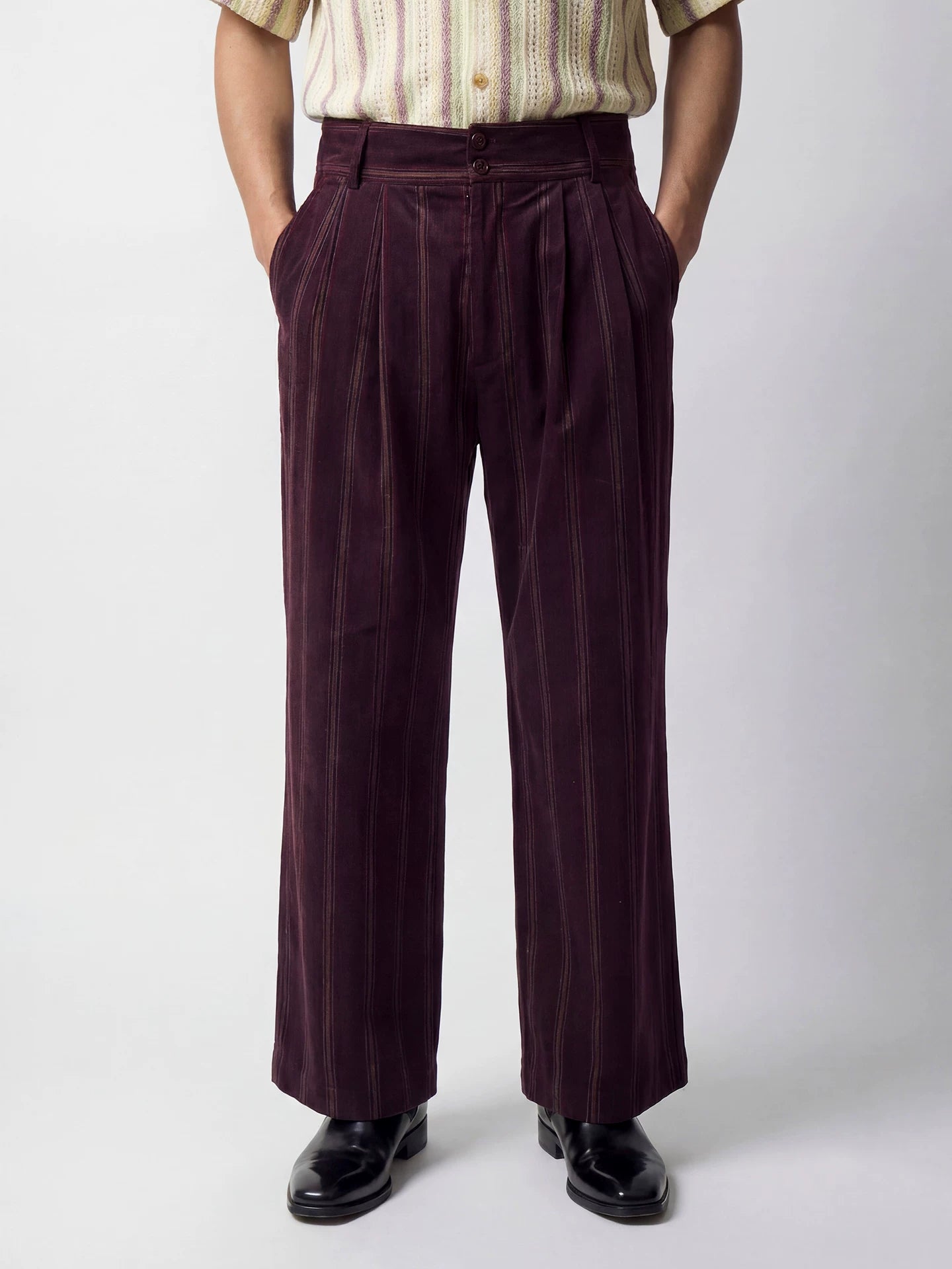 SOARIN British Retro Relaxed Fit Pinstripe Corduroy Wide Leg Trousers  JITZ262TF273