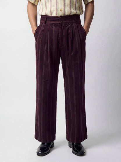SOARIN British Retro Relaxed Fit Pinstripe Corduroy Wide Leg Trousers  JITZ262TF273