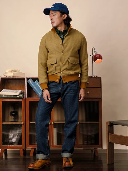 SOARIN复古经典A1飞行员外套男 重磅冬季羊毛粗花呢保暖空军夹克