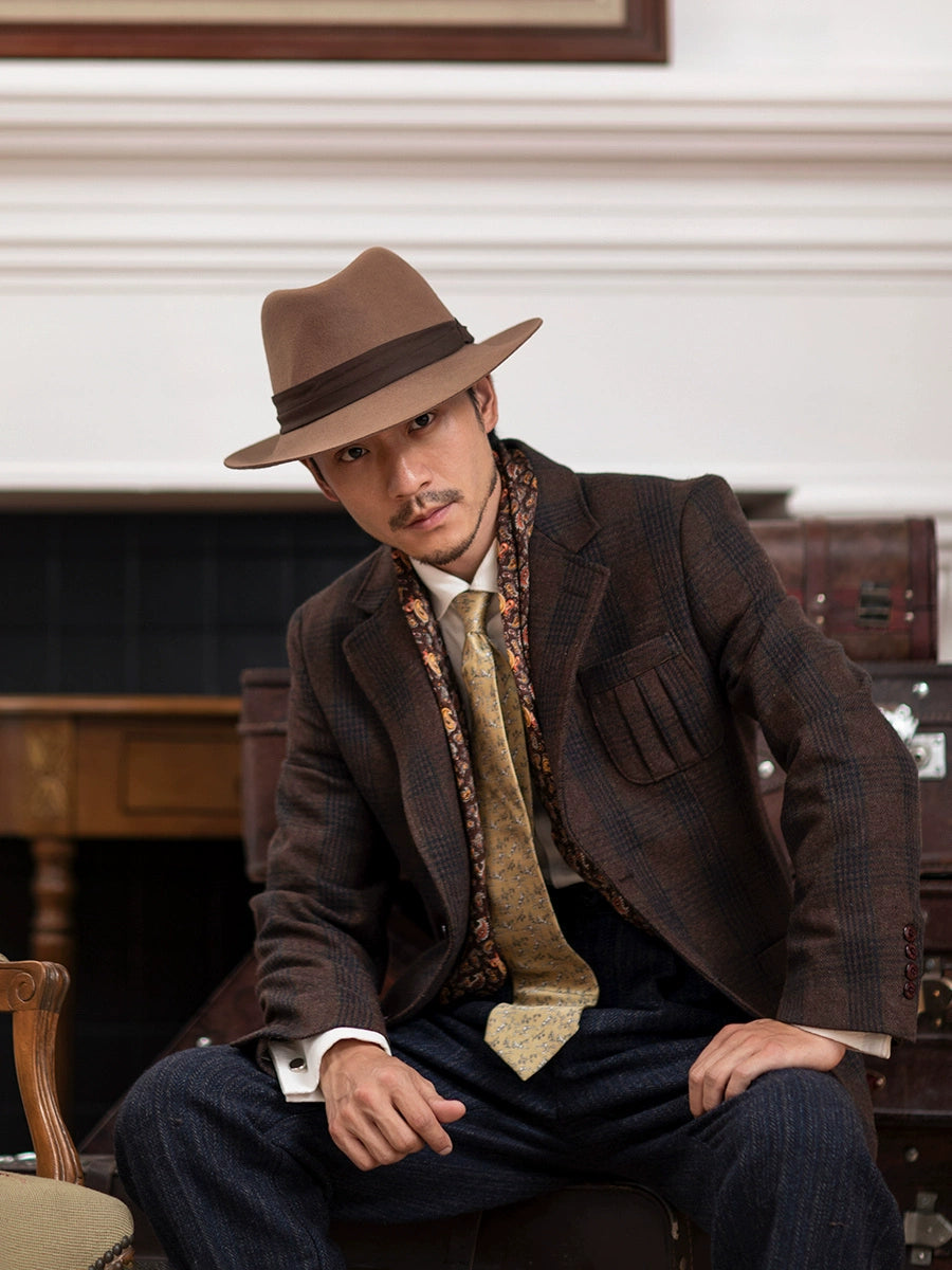 SOARIN英伦复古格子西装外套男 秋冬商务休闲修身格纹毛呢单西服