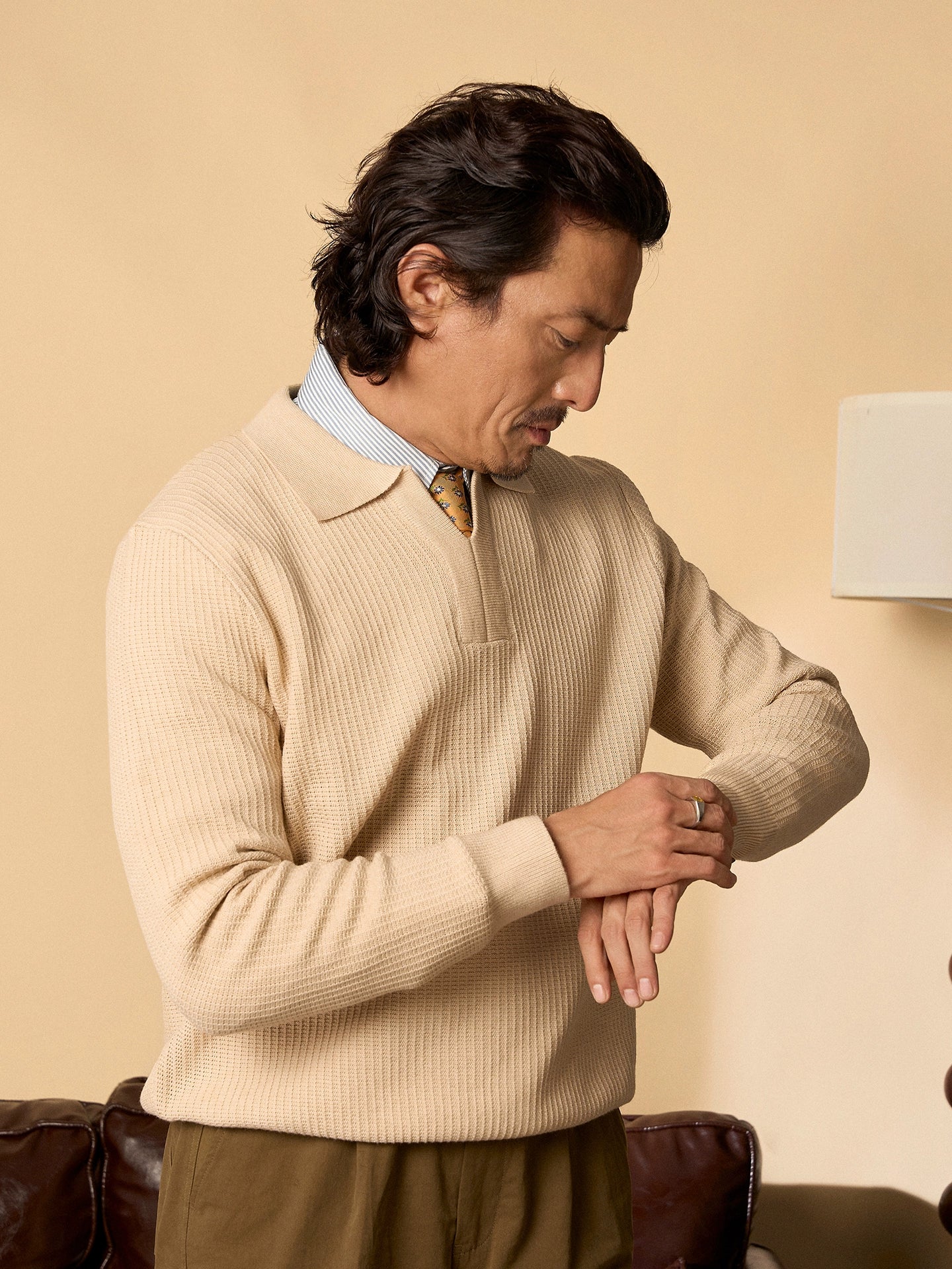 【华夫格】SOARIN英式绅装polo长袖针织衫男翻领肌理感通勤毛衣