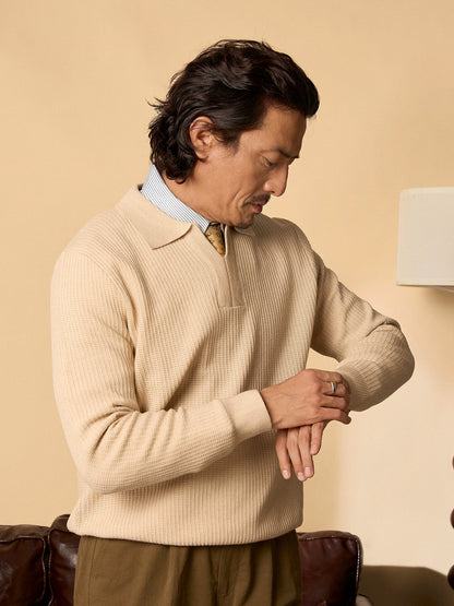 【华夫格】SOARIN英式绅装polo长袖针织衫男翻领肌理感通勤毛衣