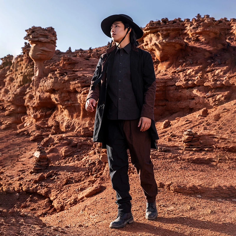 SOARIN独立复古立领大衣男 原创解构风雅痞拼接中长款风衣外套冬