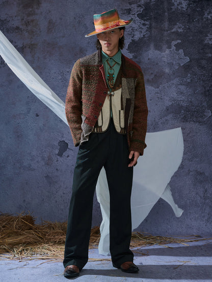 SOARIN英伦复古撞色费尔岛毛衣开衫男 Vintage古着感拼接针织外套