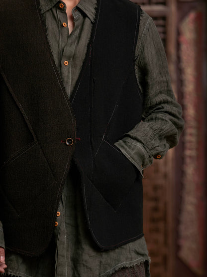 SOARIN Gai Yu Xia Series Slim Fit Wool Blend Asymmetric Deconstructed Vest  DCZ233TB31