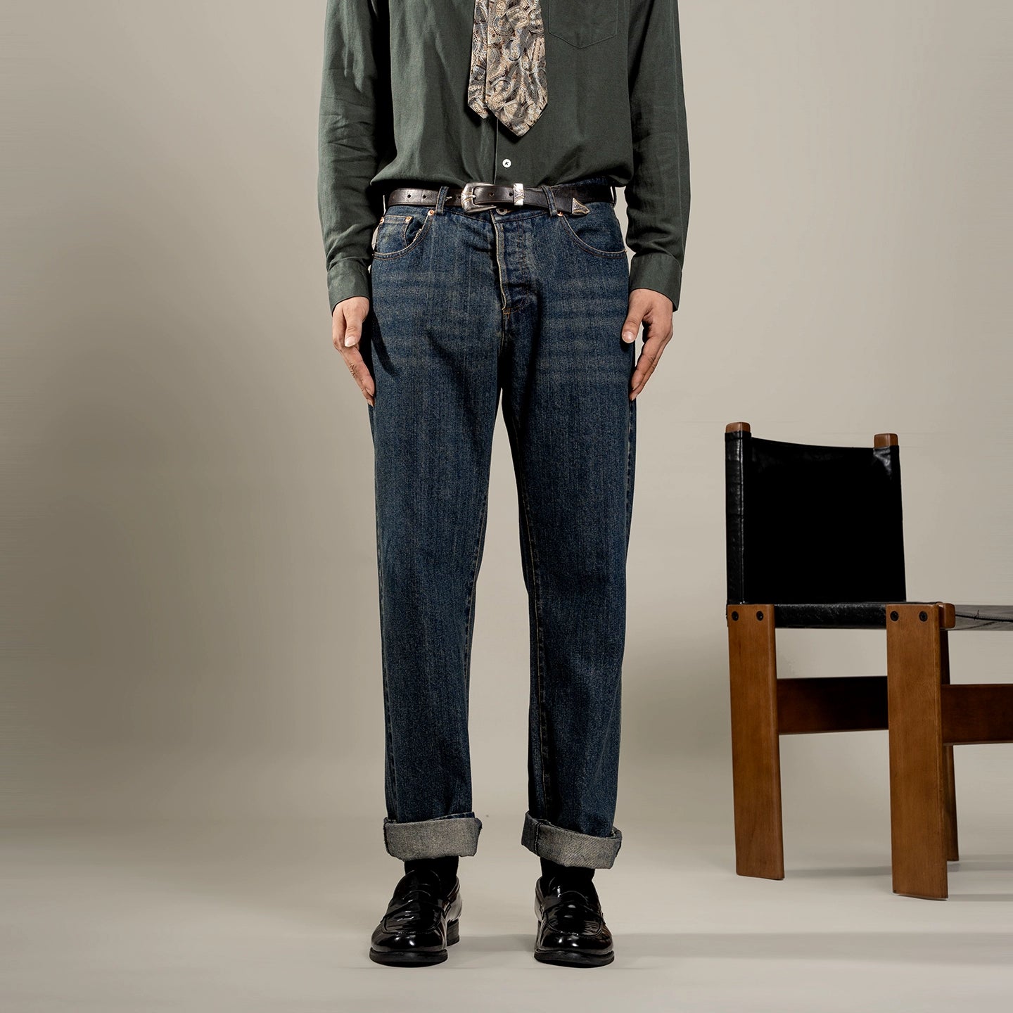 SOARIN复古美式直筒牛仔裤男 阿美咔叽水洗重磅休闲修身工装长裤