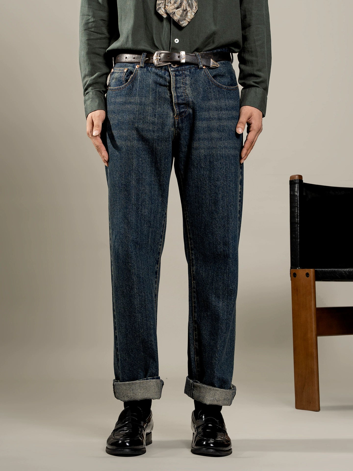 SOARIN复古美式直筒牛仔裤男 阿美咔叽水洗重磅休闲修身工装长裤