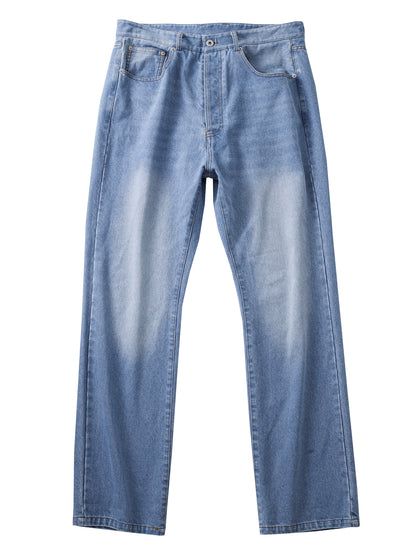 SOARIN美式复古泛白水洗蓝牛仔裤男 秋冬直筒宽松休闲工装长裤