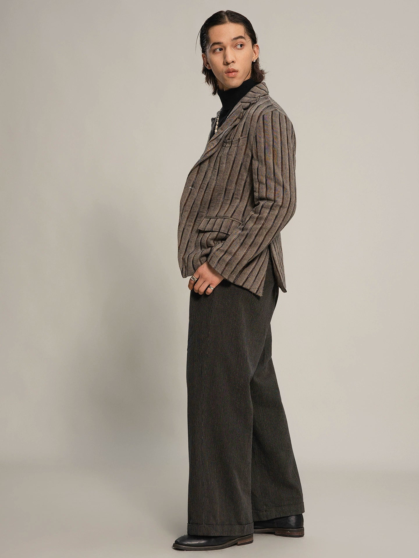 SOARIN【定型条】英伦风复古条纹西装外套男 雅痞商务休闲单西服