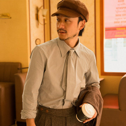 SOARIN复古英伦风高级感衬衫男商务正装修身通勤打底长袖西装衬衣