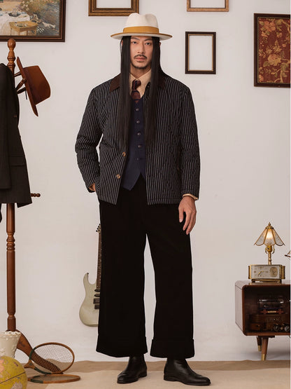 SOARIN美式工装复古内胆夹棉外套男 保暖菱形绗缝条纹棉袄夹克