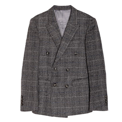 SOARIN British Retro Relaxed Fit Windowpane Plaid Woolen Double-Breasted Suit Jacket   DY63XZ12