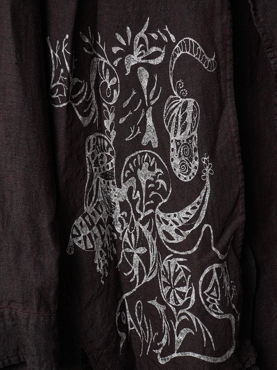 SOARIN WORLD Avant-Garde Artisan Regular-Fit Graffiti Pure-Linen Long-Sleeve Shirt LM262C06