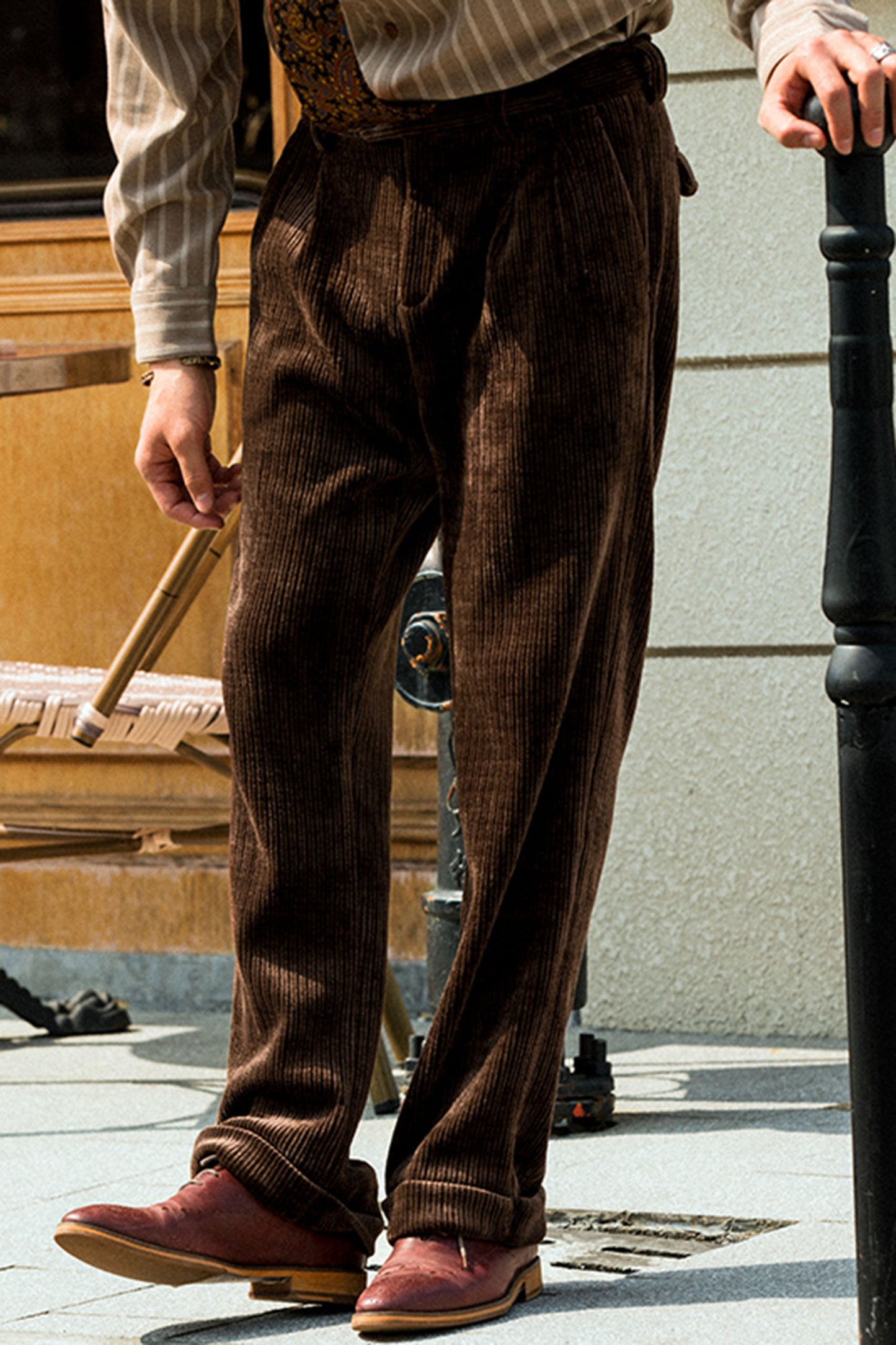 British retro style corduroy straight pants men's winter corduroy drape casual loose wide-leg suit trousers
