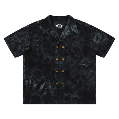 British retro style printed short-sleeved shirt for men Cuban collar casual neutral simple short-sleeved shirt